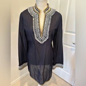 Navy Embroidered Tunic Top